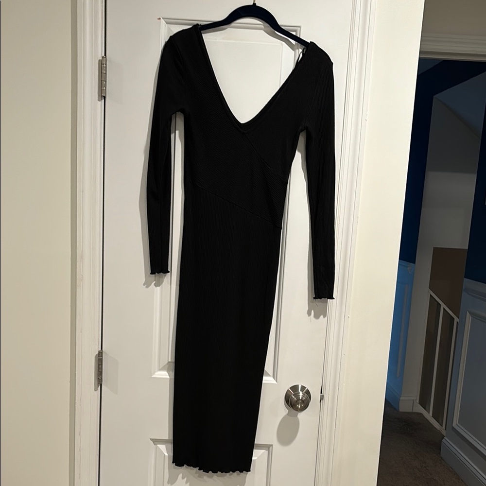 Black Long Sleeve Ribbed Dress